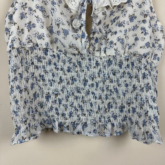 Paper Crane Floral Smocked Lace Trim Crop Top Size L Festival Y2K Fairy Coquette - Picture 4 of 8